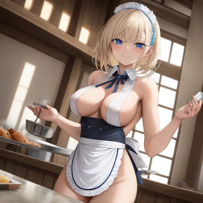 [Holara] Medium hair Wavy hair Indoor Nipples R18 Side boob Masterpiece Nipple visible Naked apron [Illustration]